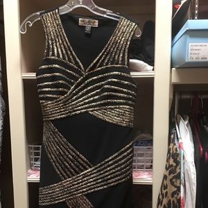Black and Gold Knee Length Dress